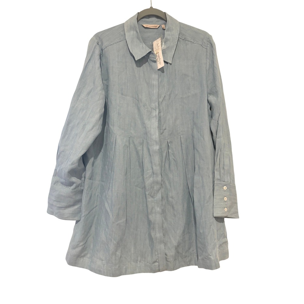 Soft Surroundings sz L blue long sleeve button down collared blouse new tags OO